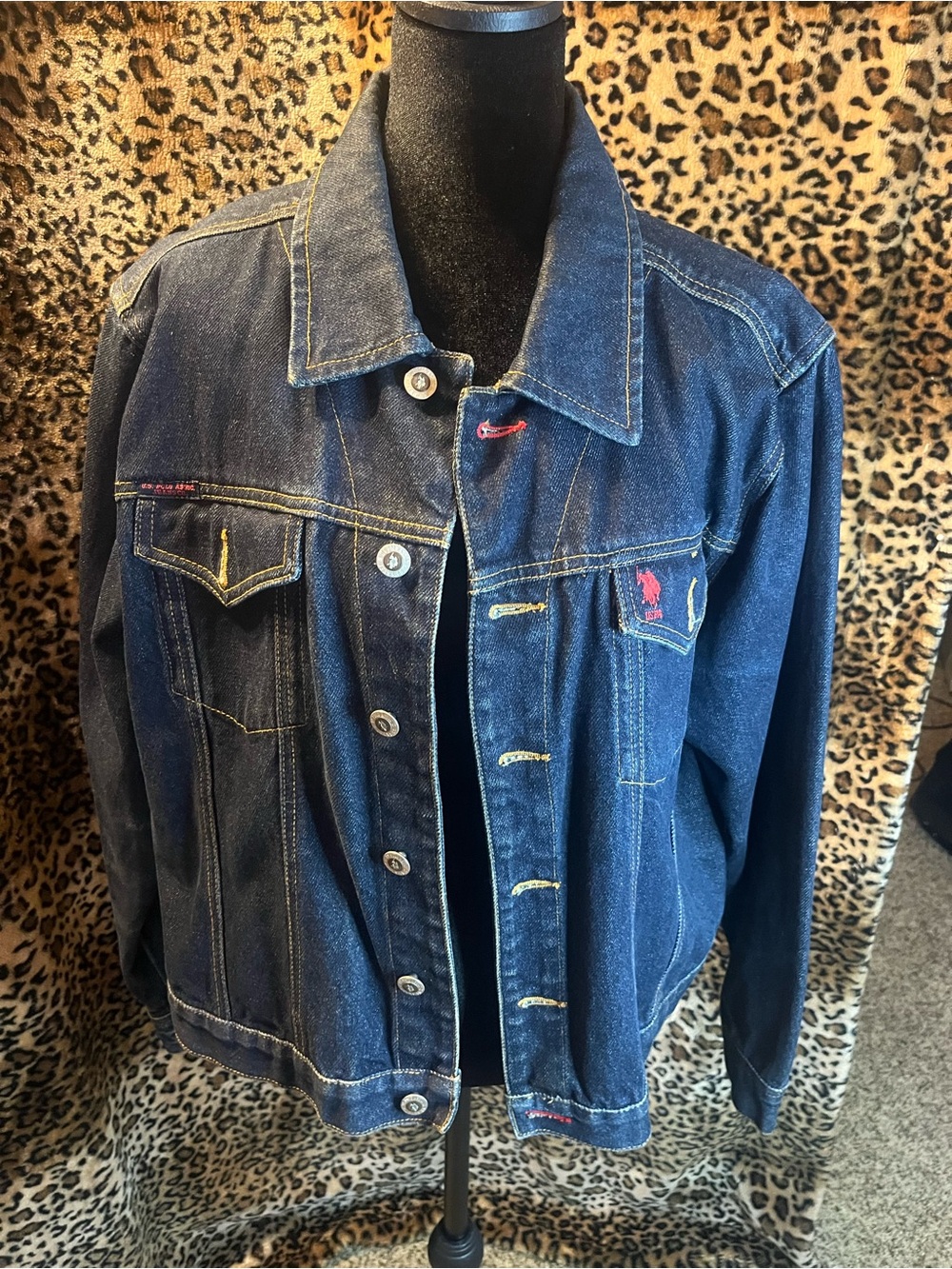 Vintage Dark Blue Denim US Polo Jacket with Red Logo
